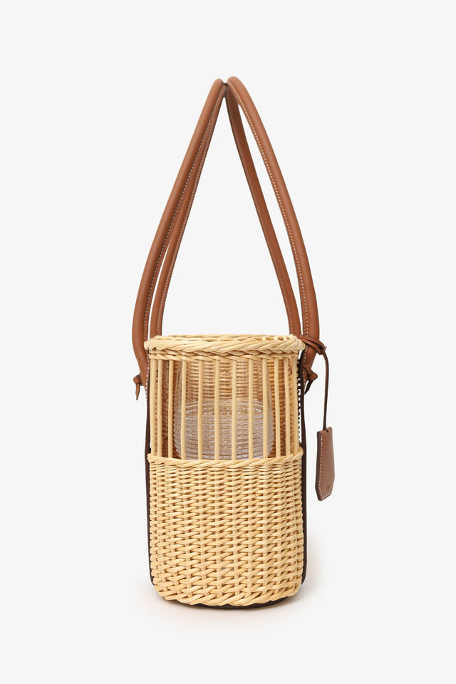 Hermes 2022 Beige/Brown Wicker/Taurillon Leather Park Bottle Basket