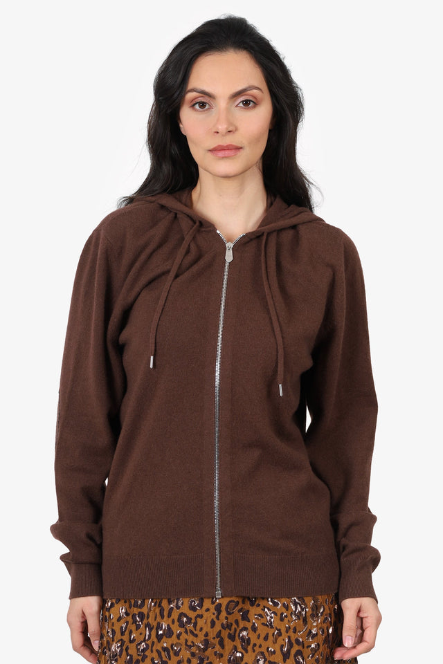Hermes 24AW Brown Cashmere Chaine d'Ancre Knit Zip-Up Sweater Size M Mens