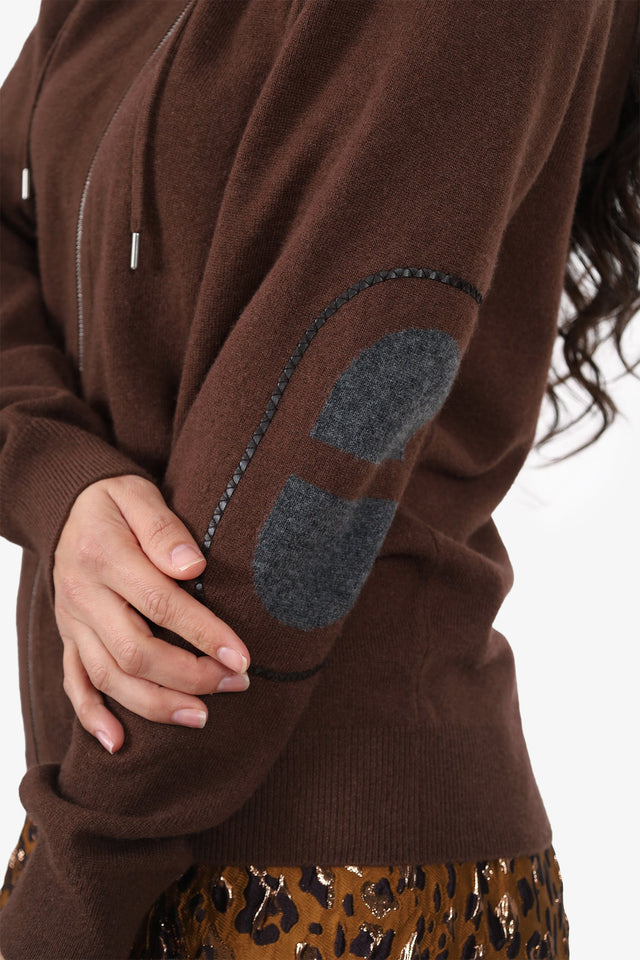 Hermes 24AW Brown Cashmere Chaine d'Ancre Knit Zip-Up Sweater Size M Mens