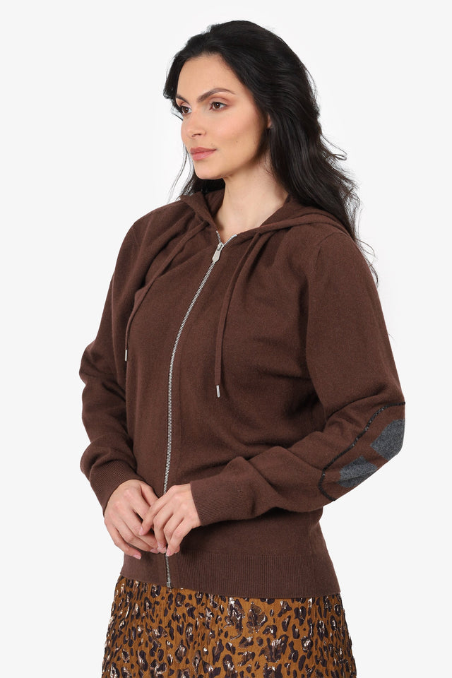 Hermes 24AW Brown Cashmere Chaine d'Ancre Knit Zip-Up Sweater Size M Mens