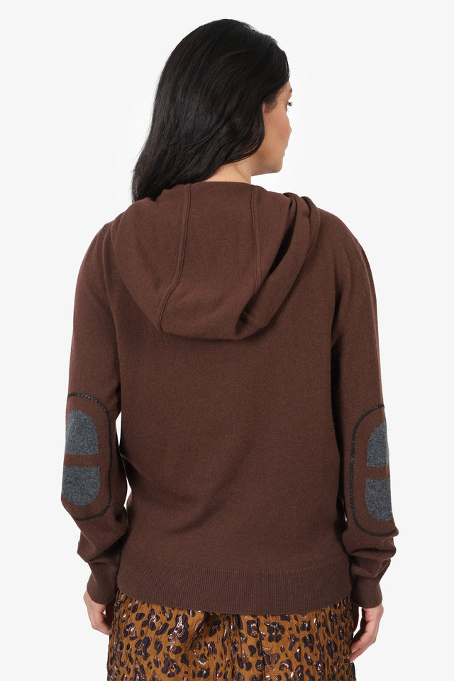 Hermes 24AW Brown Cashmere Chaine d'Ancre Knit Zip-Up Sweater Size M Mens