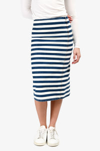 Prada 2021 White/Blue Denim Striped Midi Skirt Size 38