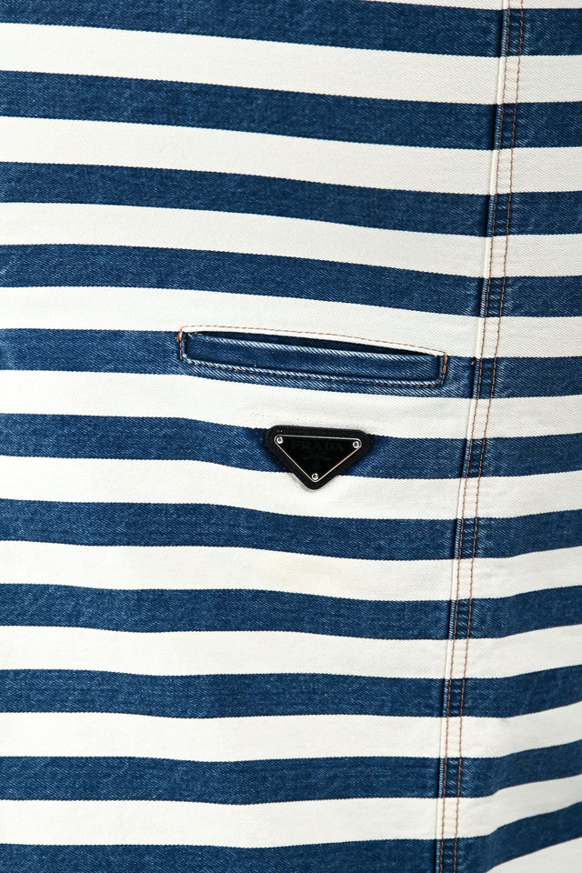 Prada 2021 White/Blue Denim Striped Midi Skirt Size 38