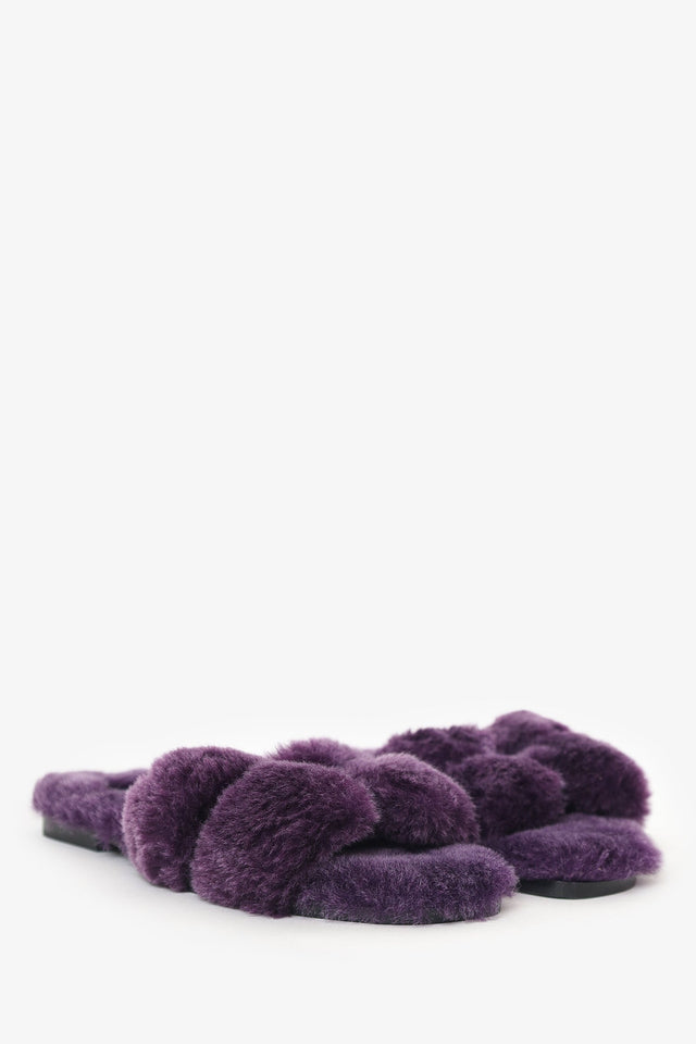 Hermes Violet Shearling 'Oran' Sandals Size 38