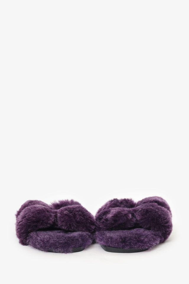 Hermes Violet Shearling 'Oran' Sandals Size 38