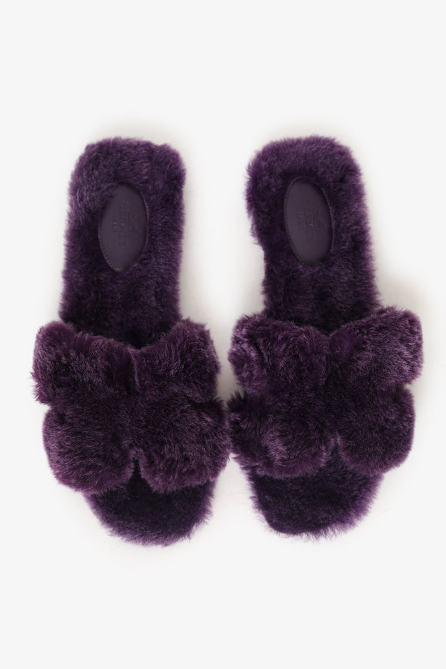 Hermes Violet Shearling 'Oran' Sandals Size 38