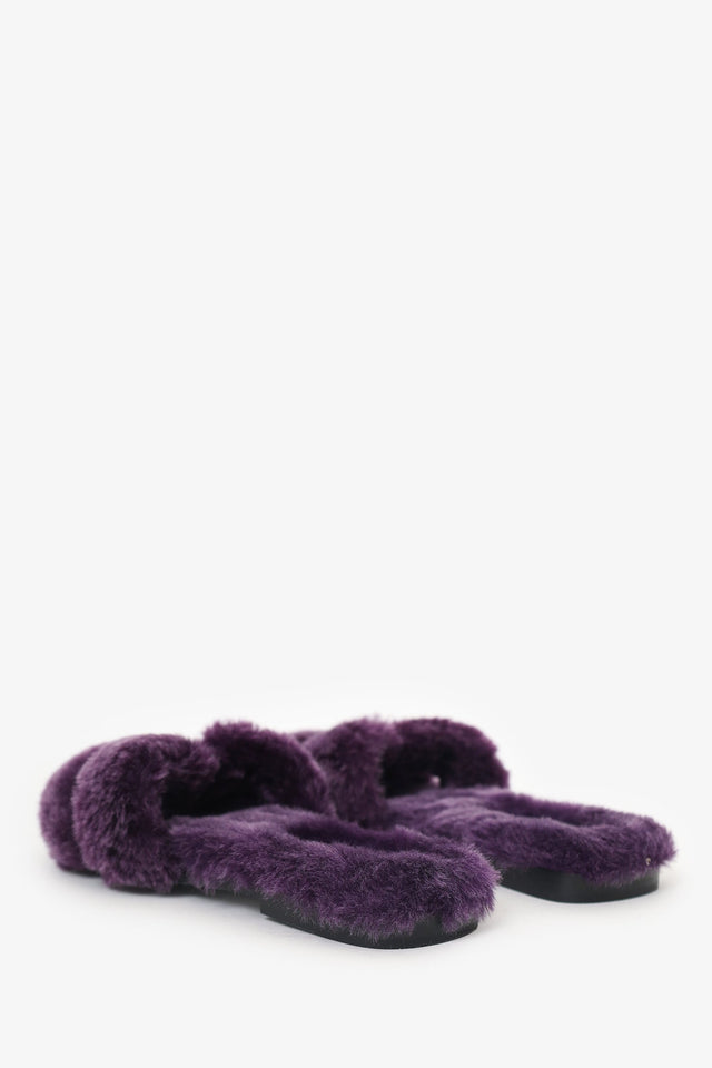 Hermes Violet Shearling 'Oran' Sandals Size 38