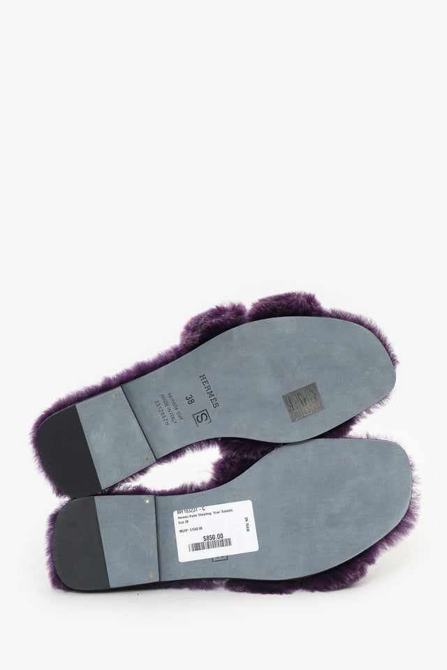 Hermes Violet Shearling 'Oran' Sandals Size 38
