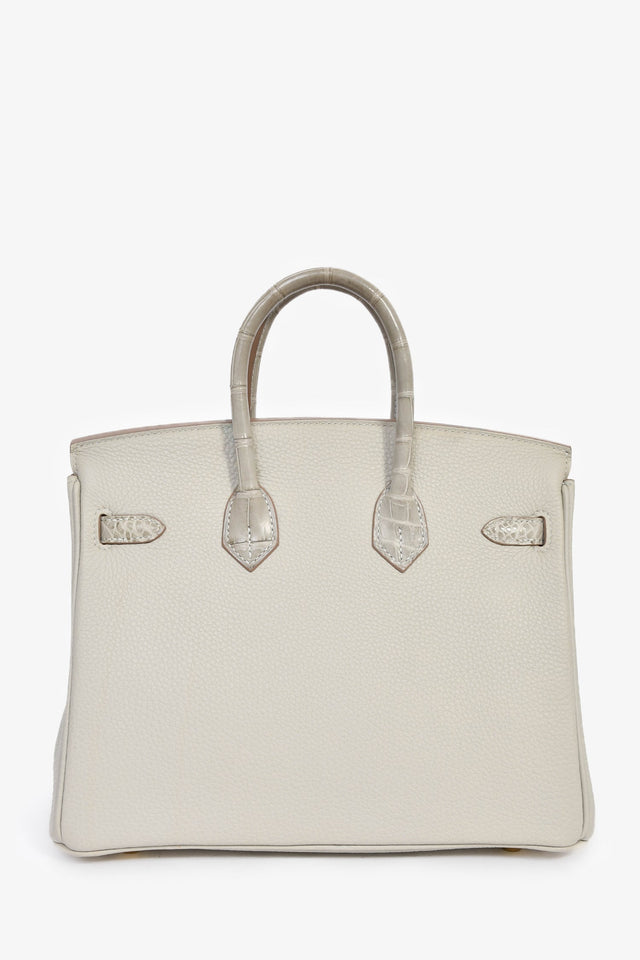 Hermes 2023 Pearl Grey Clemence/Alligator Birkin 25