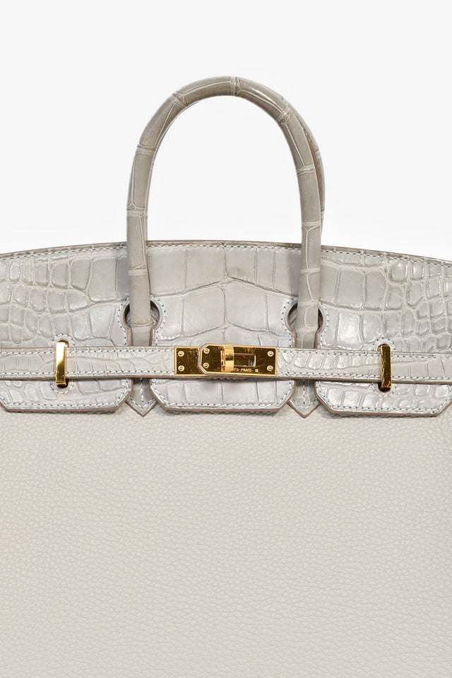 Hermes 2023 Pearl Grey Clemence/Alligator Birkin 25