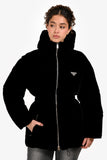 Prada 2024 Black Velvet Triangle Cinched Puffer Jacket Size 36