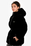 Prada 2024 Black Velvet Triangle Cinched Puffer Jacket Size 36