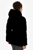 Prada 2024 Black Velvet Triangle Cinched Puffer Jacket Size 36