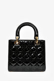 Christian Dior 2017 Black Patent Cannage Medium Lady Dior Top Handle with Strap