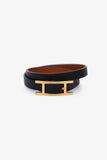 Hermes Black Leather Behapi Double Tour Bracelet GHW