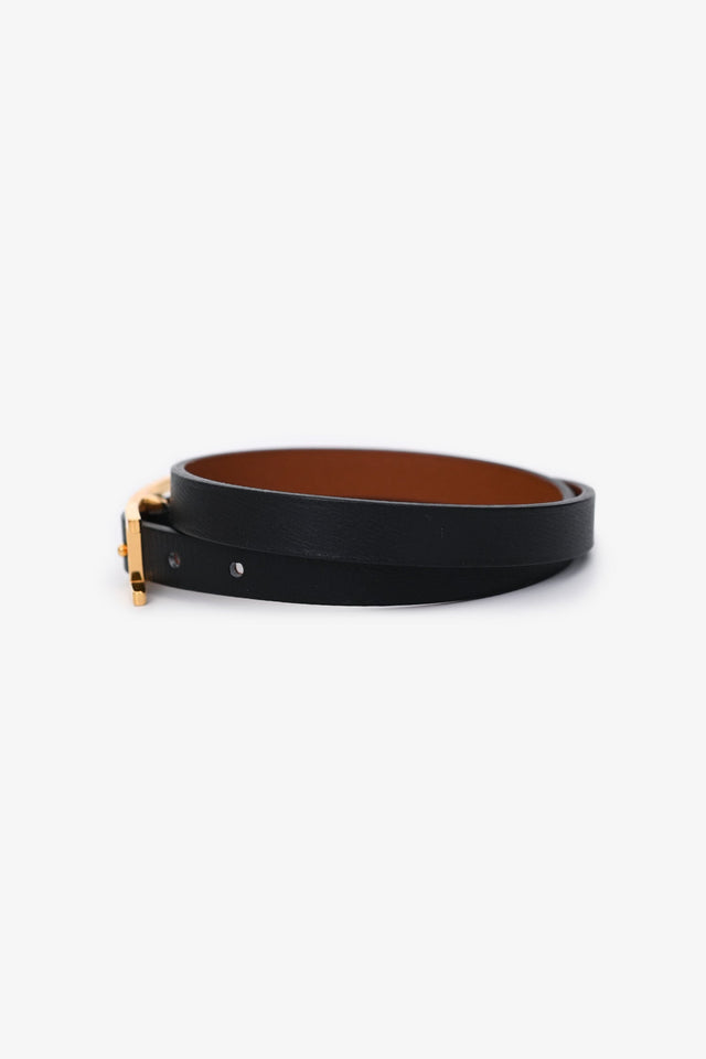 Hermes Black Leather Behapi Double Tour Bracelet GHW