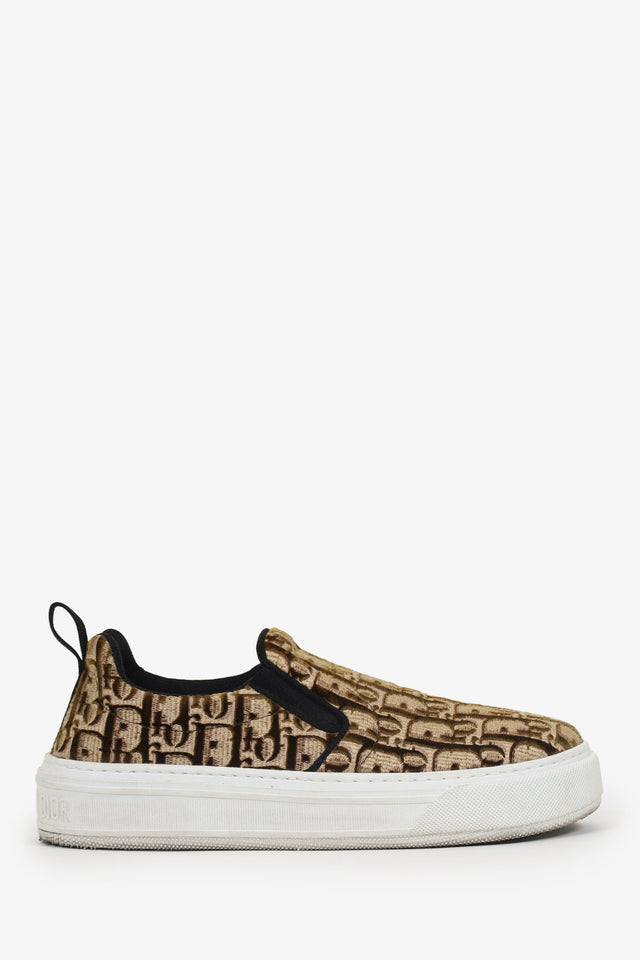 Christian Dior Brown Velvet Oblique Slip On 'Solar' Sneakers Size 37.5