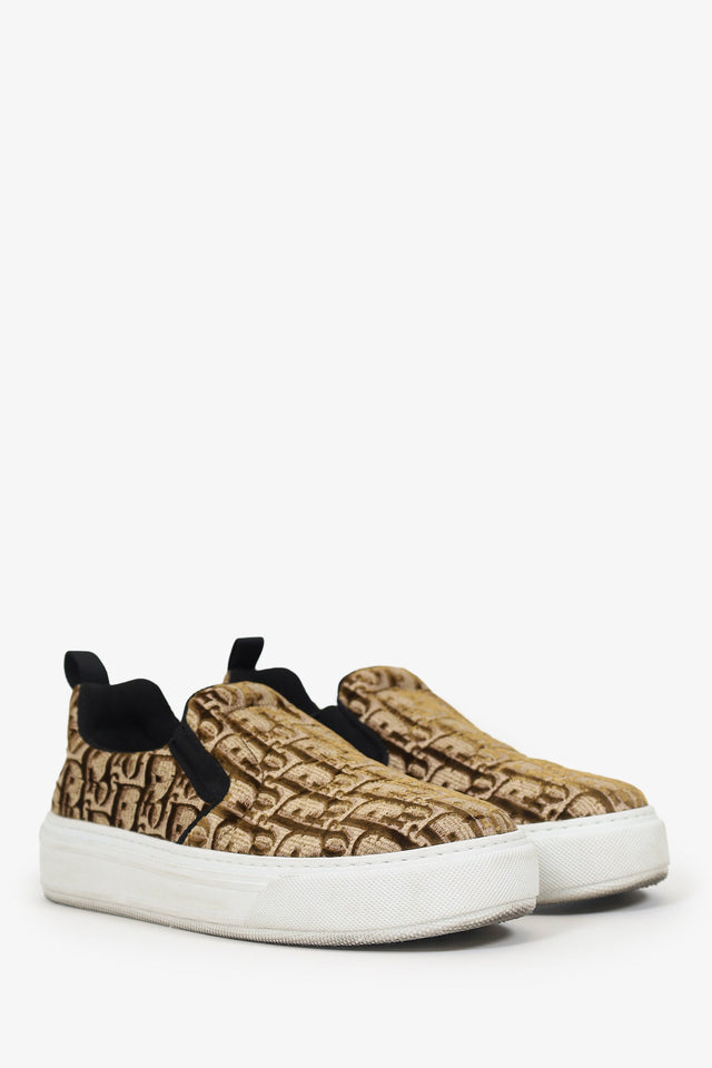 Christian Dior Brown Velvet Oblique Slip On 'Solar' Sneakers Size 37.5
