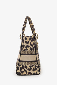 Christian Dior 2021 Leopard Print Canvas Medium Lady Dior Bag with Strap