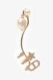 Christian Dior Gold Toned Pearl Crystal Star Left Earring Climber
