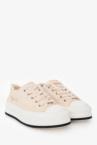 Christian Dior Cream Frayed Canvas Platform Sneakers Size 37