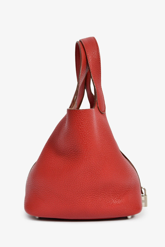 Hermes 2014 Rouge Garance Clemence Leather Picotin Lock 18