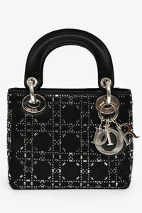 Christian Dior 2019 Black Satin Crystal Embellished Mini Lady Dior With Strap