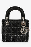 Christian Dior 2019 Black Satin Crystal Embellished Mini Lady Dior With Strap