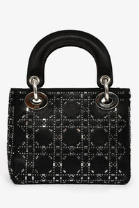 Christian Dior 2019 Black Satin Crystal Embellished Mini Lady Dior With Strap