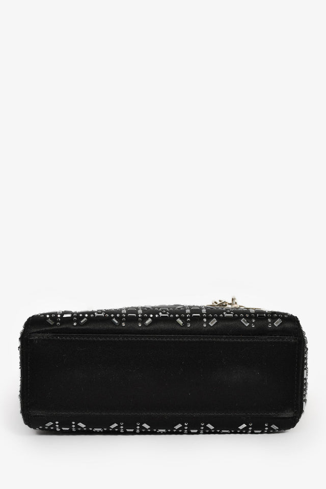 Christian Dior 2019 Black Satin Crystal Embellished Mini Lady Dior With Strap