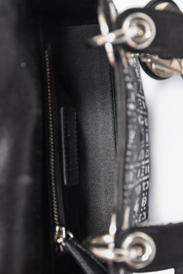 Christian Dior 2019 Black Satin Crystal Embellished Mini Lady Dior With Strap