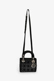 Christian Dior 2019 Black Satin Crystal Embellished Mini Lady Dior With Strap