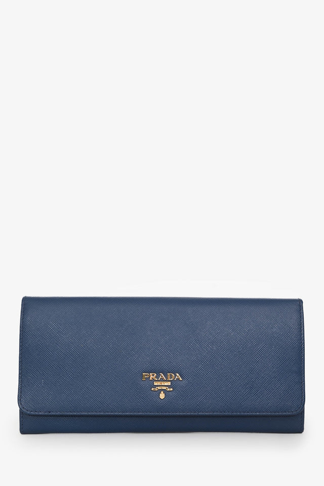 Prada 2013 Blue Saffiano Wallet On Chain