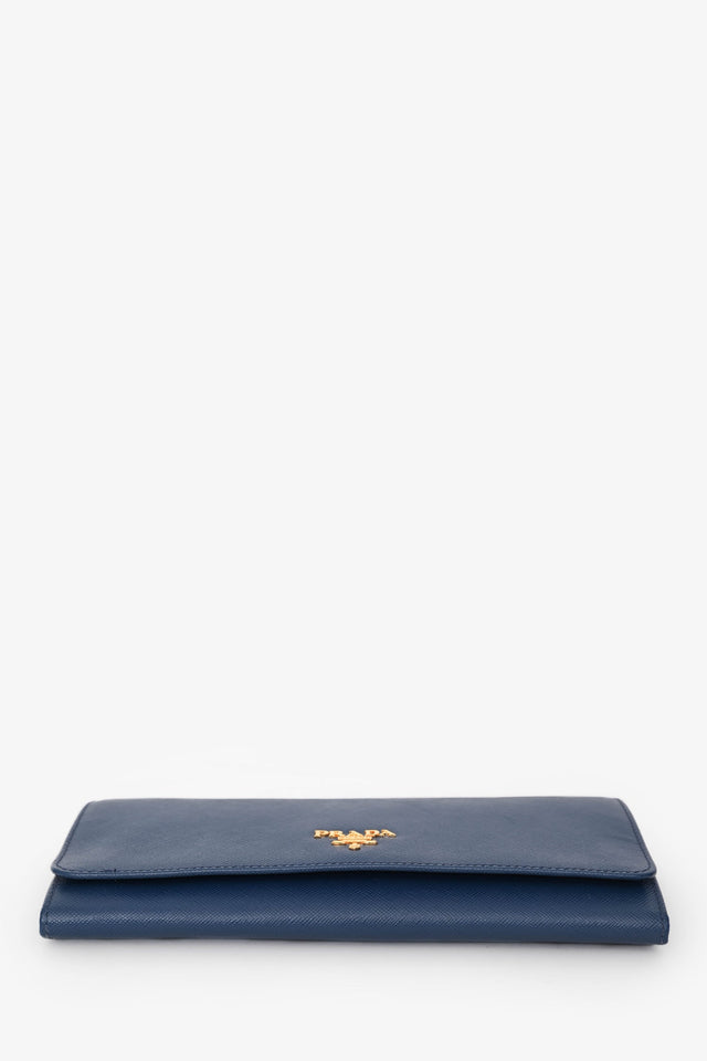 Prada 2013 Blue Saffiano Wallet On Chain