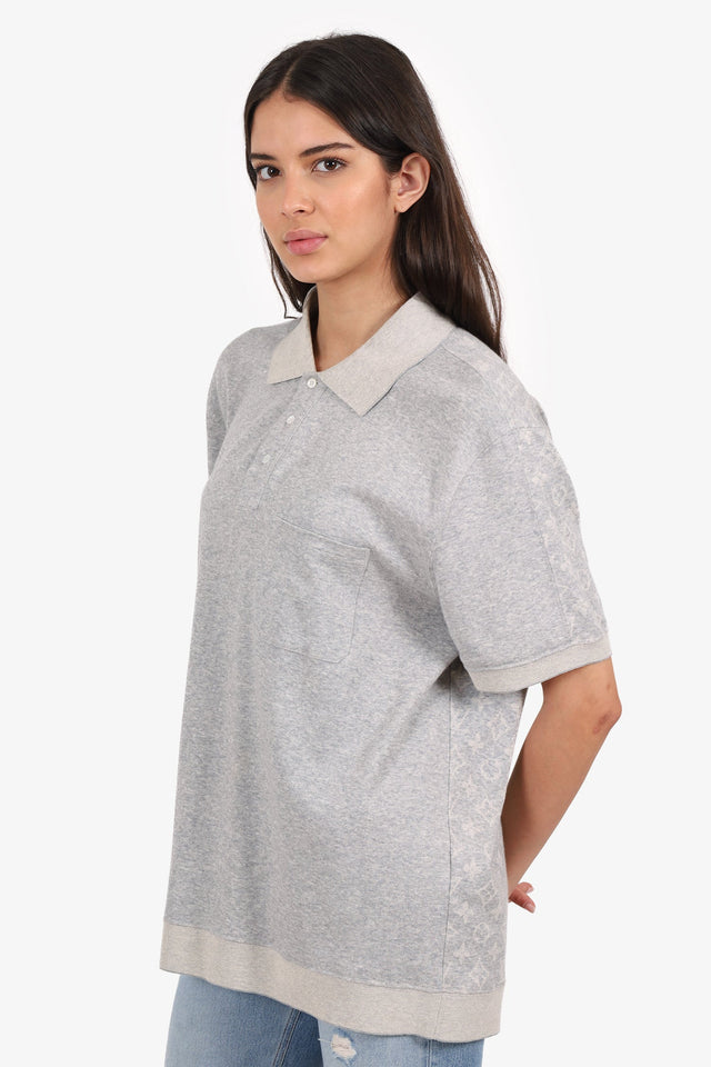 Louis Vuitton Grey Silk Blend Monogram Polo Top Size XXL