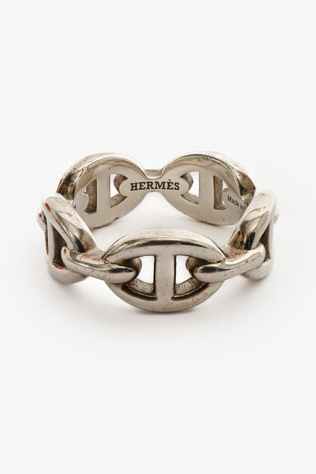 Hermes Sterling Silver Chaine D'ancre Enchainee Small Model Ring Size 49