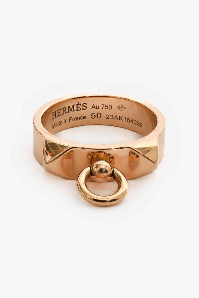 Hermes 18K Rose Gold 'Collier De Chien' Small Model Ring Size 50