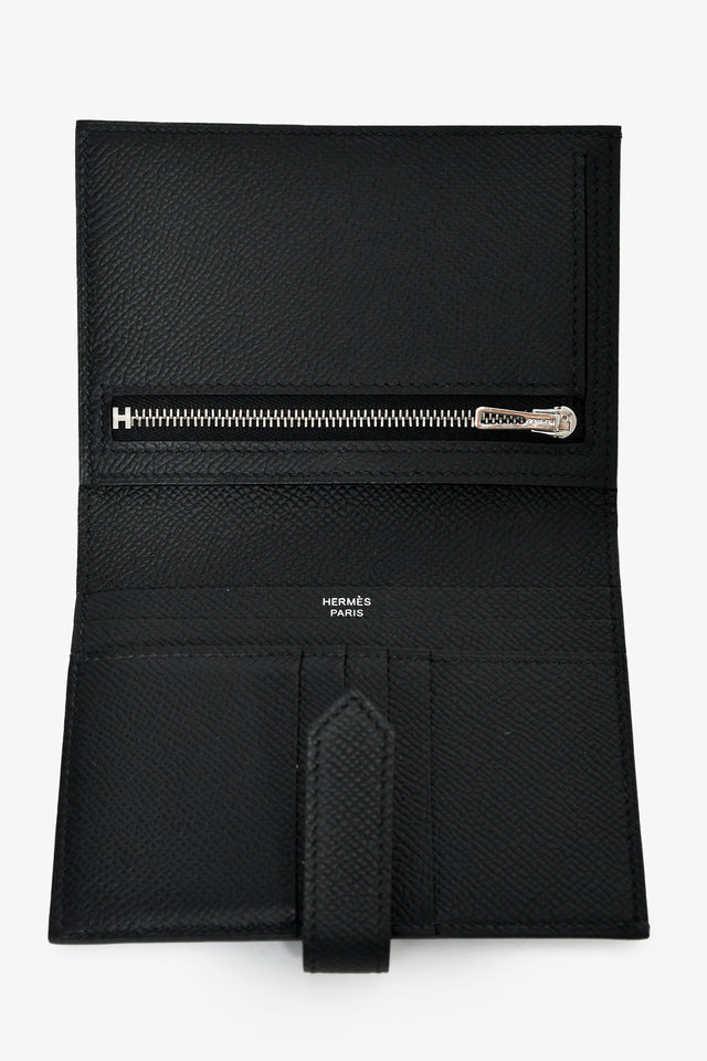 Hermes 2022 Black Epsom Leather 'H' Bearn Compact Wallet