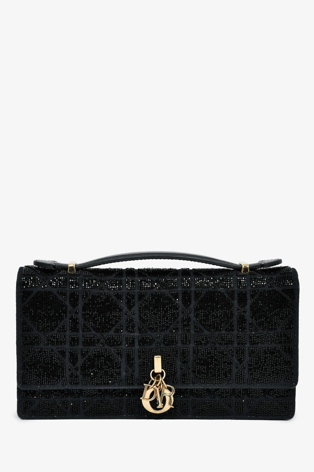 Christian Dior 2023 Black Bead Embellished My Dior Mini Bag With Chain