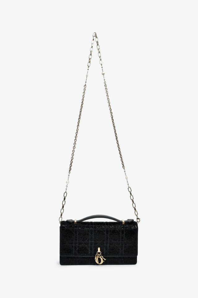 Christian Dior 2023 Black Bead Embellished My Dior Mini Bag With Chain
