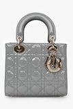 Christian Dior 2021 Grey Patent Leather Small Lady Dior Top Handle With Strap