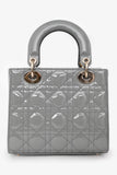 Christian Dior 2021 Grey Patent Leather Small Lady Dior Top Handle With Strap