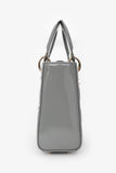 Christian Dior 2021 Grey Patent Leather Small Lady Dior Top Handle With Strap