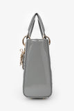 Christian Dior 2021 Grey Patent Leather Small Lady Dior Top Handle With Strap
