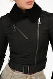 Burberry Brit Black Nylon Shearling-Trimmed Cropped Jacket Size 2