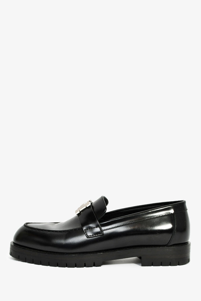 Hermes Black Leather Faubourg H Loafers Size 36