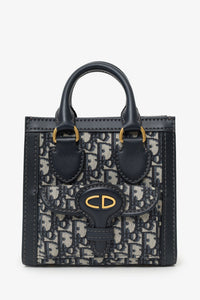 Christian Dior Navy Canvas/Leather Oblique Mini Tote Bag With Strap