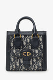 Christian Dior Navy Canvas/Leather Oblique Mini Tote Bag With Strap