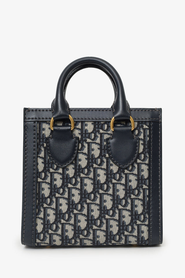 Christian Dior Navy Canvas/Leather Oblique Mini Tote Bag With Strap