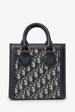 Christian Dior Navy Canvas/Leather Oblique Mini Tote Bag With Strap